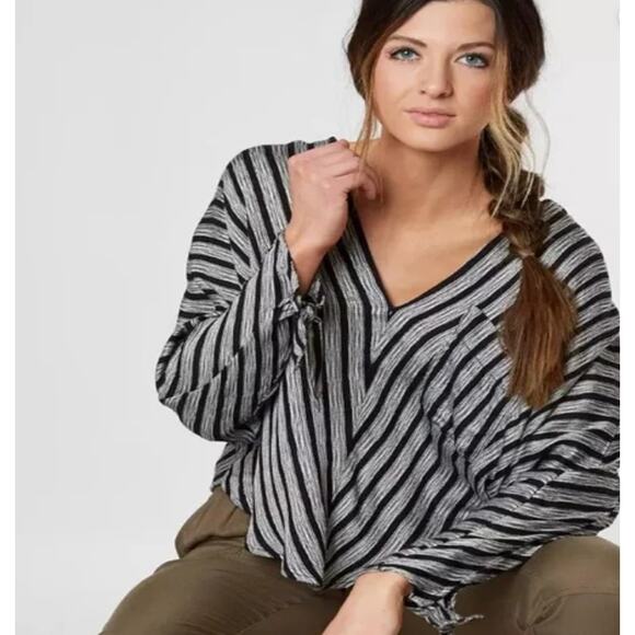 Free People Shirt Women's XS Bohemian Striped Coastal Beachy Cropped Dolman - Picture 1 of 11